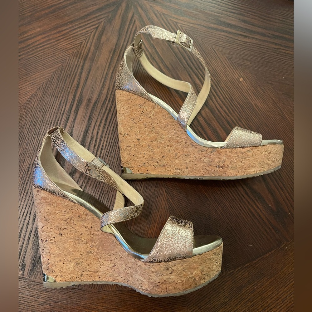 Jimmy Choo Wedge Sandals Portia 120 Nude Size 39.5